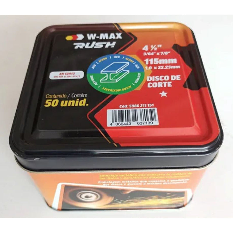 Disco Corte Acero Inox. 4 1/2 X 1mm Wurth Pack 50 Unidades