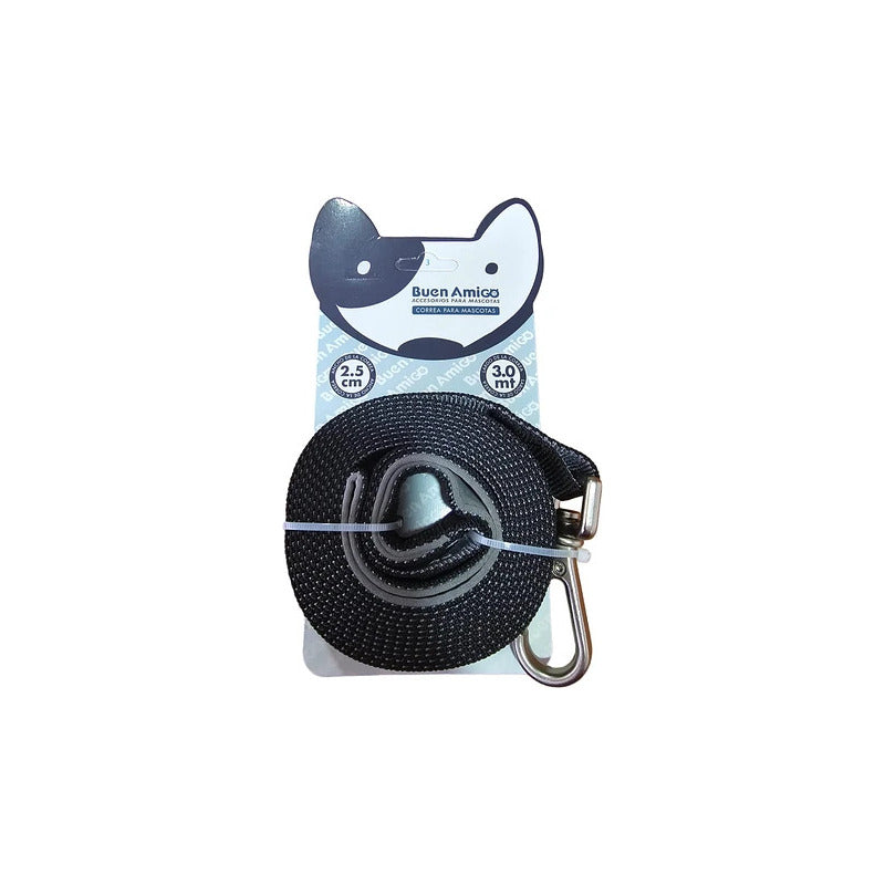 Correa Negra Larga Resistente Para Perros 3 Metros X 2,5cm