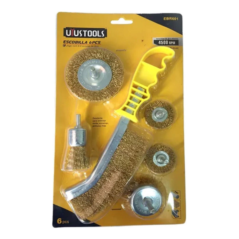 Set 6 Pz Cepillos De Alambre Para Taladro Con Lija Pulidora