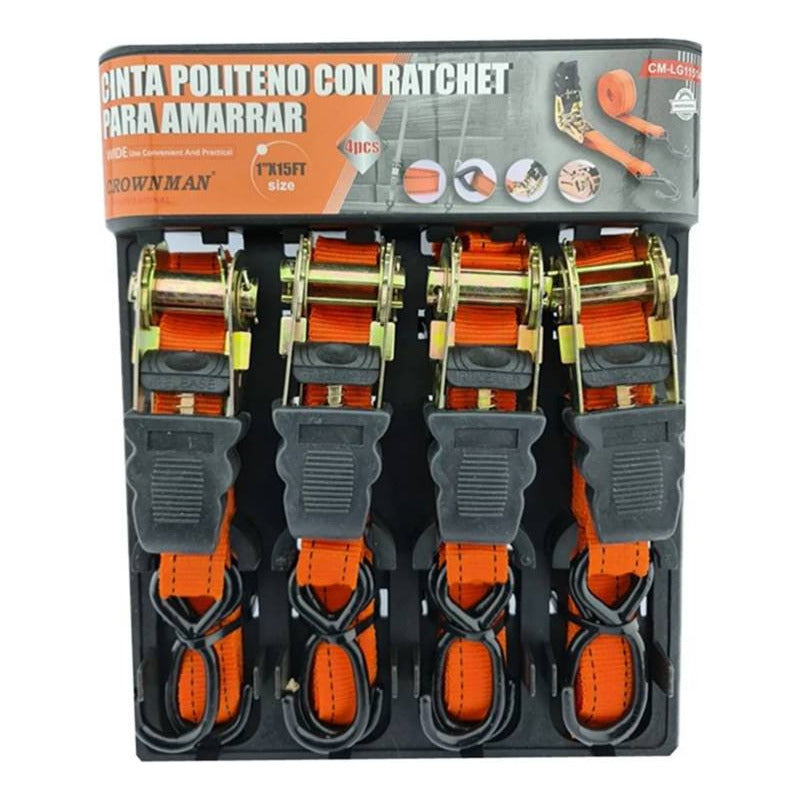 Jgo 4 Eslinga Cinta Amarre Con Ratchet 1 Pulgx15 Ft Crownman