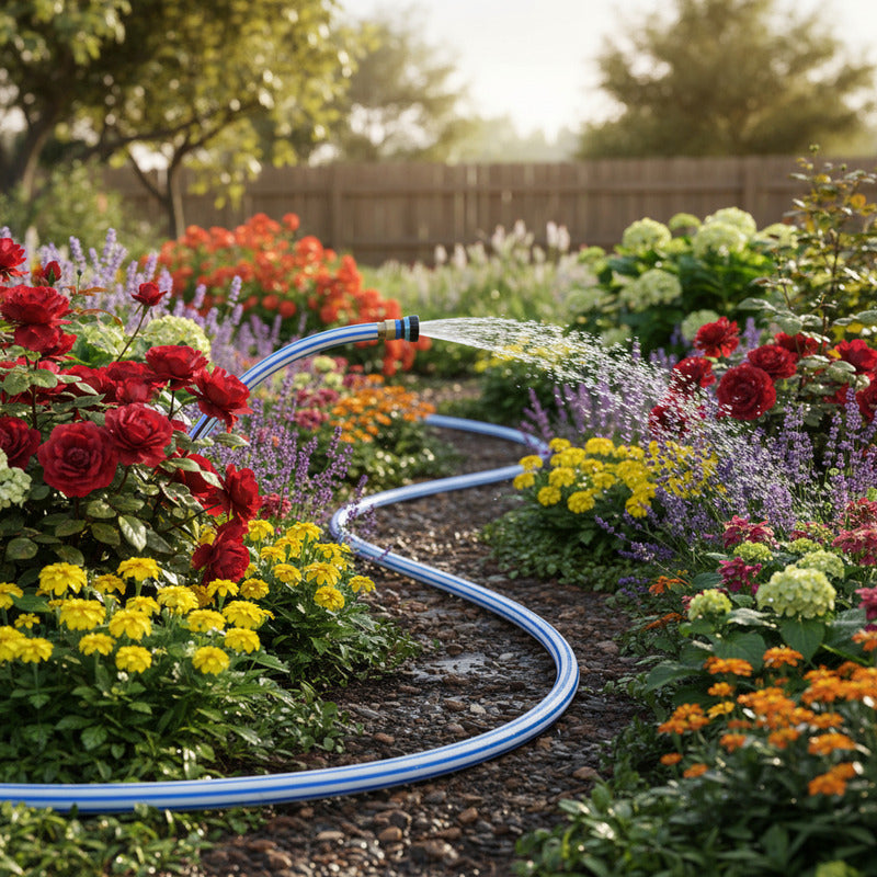 Manguera Económica Bicolor De 1/2 Blanca / Azul 100 Mts