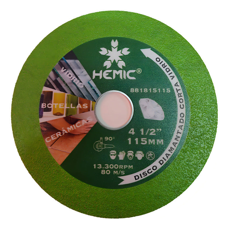 Disco Diamantado Para Cortar Vidrio 115mm Hemic Color Verde