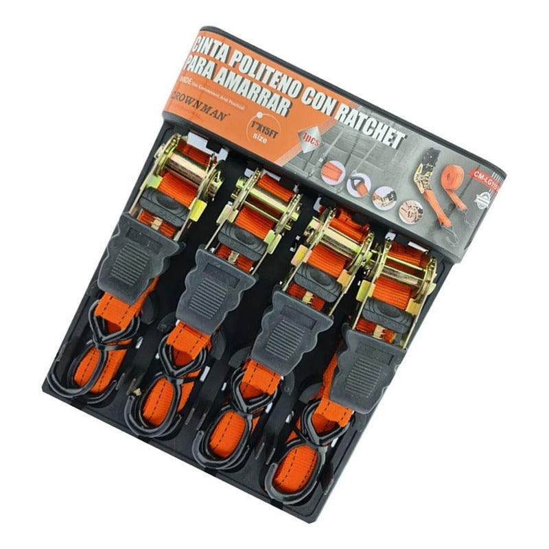 Jgo 4 Eslinga Cinta Amarre Con Ratchet 1 Pulgx15 Ft Crownman