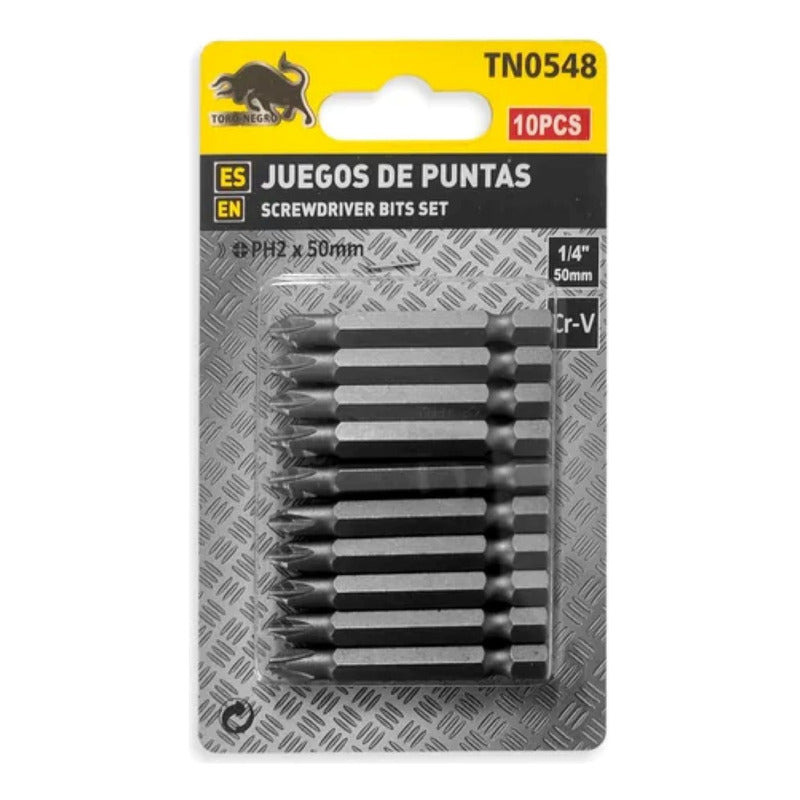 Puntas Phillips Ph2 Punta Magnetica Hexagonal 1/4 50mm 10pcs