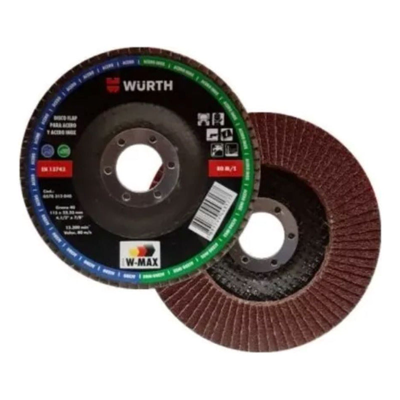 Disco Traslapado Grano 80 W-max Wurth. 5 Unidades