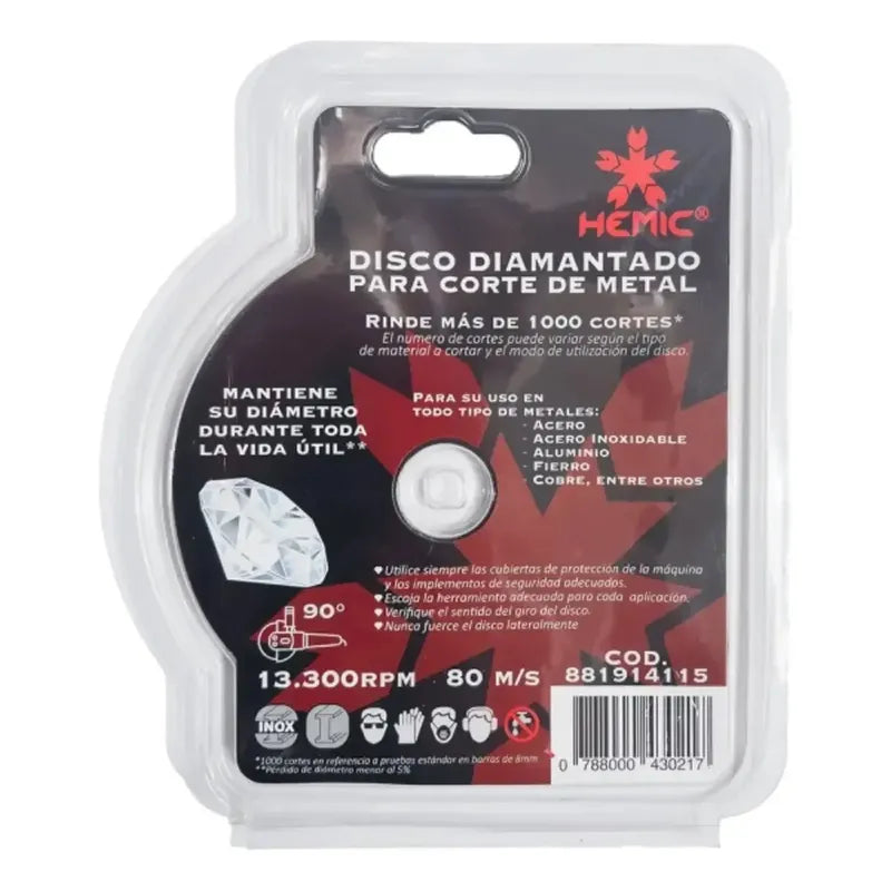 Disco Corte Diamantado Metal Hemic 4 1/2 X 115 Mm Negro