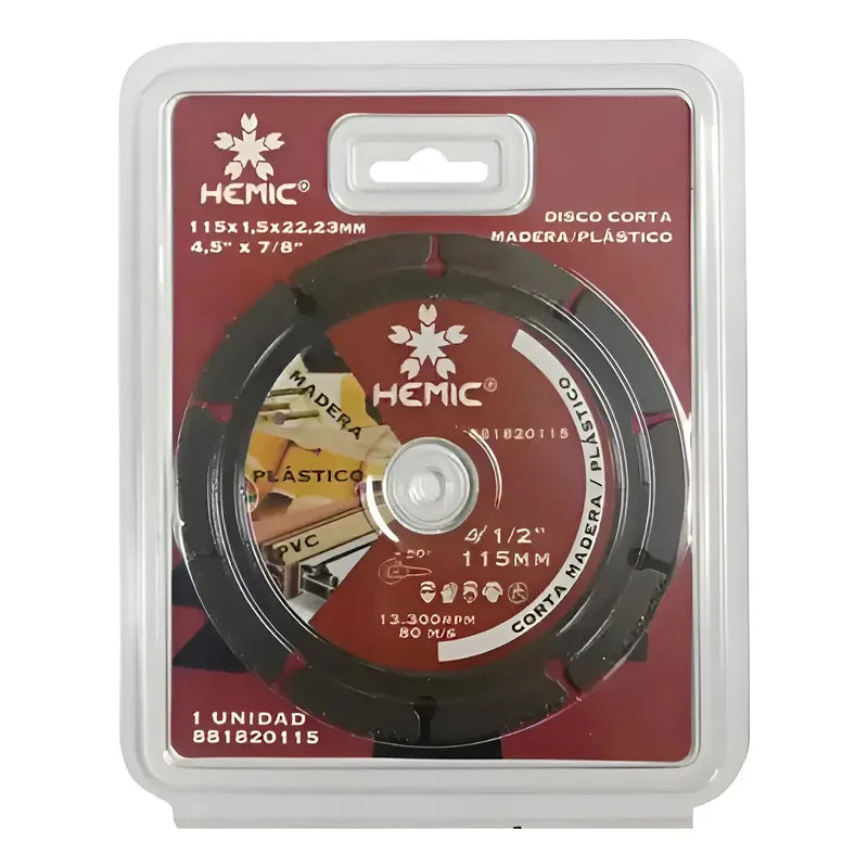 Disco Corta Madera/plastico 115mm Hemic Bordó Negro