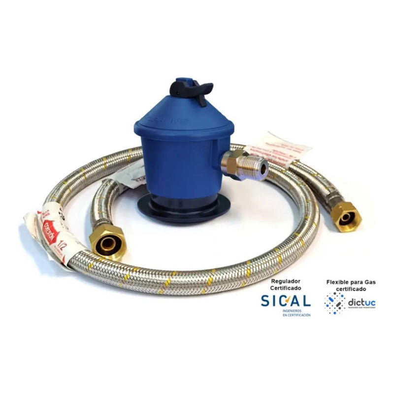 Kit Regulador Gas Certificado 15kg Y Flexible 1 Metro