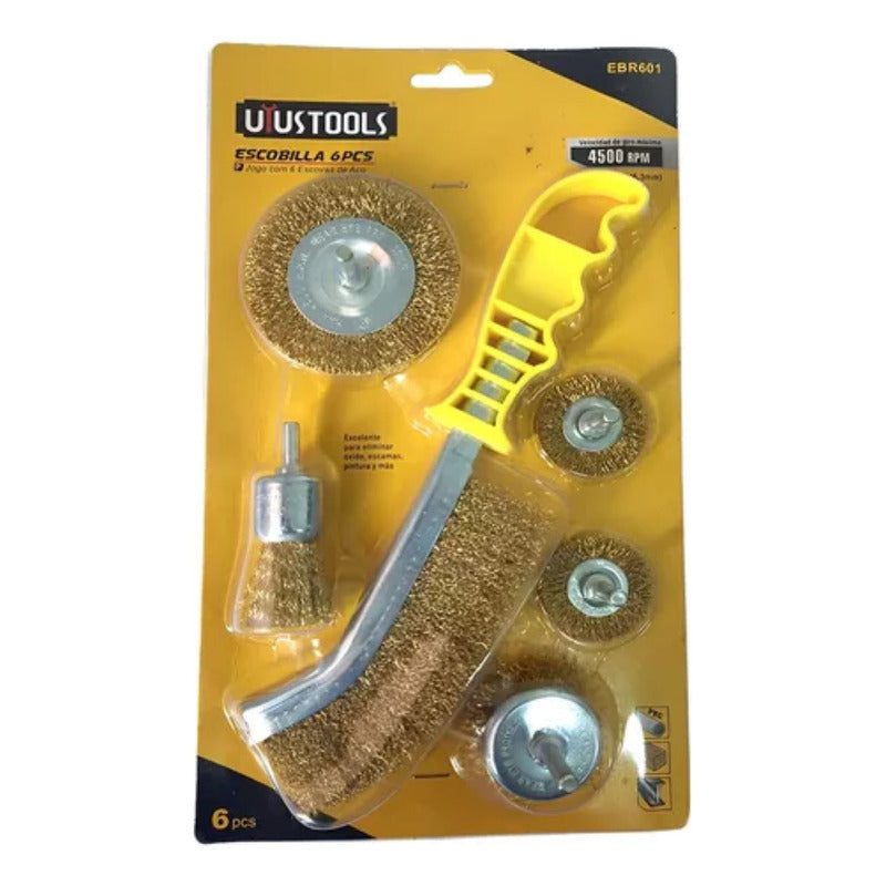 Set 6 Pz Cepillos De Alambre Para Taladro Con Lija Pulidora
