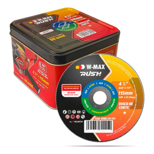 Disco Corte Acero Inox. 4 1/2 X 1mm Wurth Pack 50 Unidades