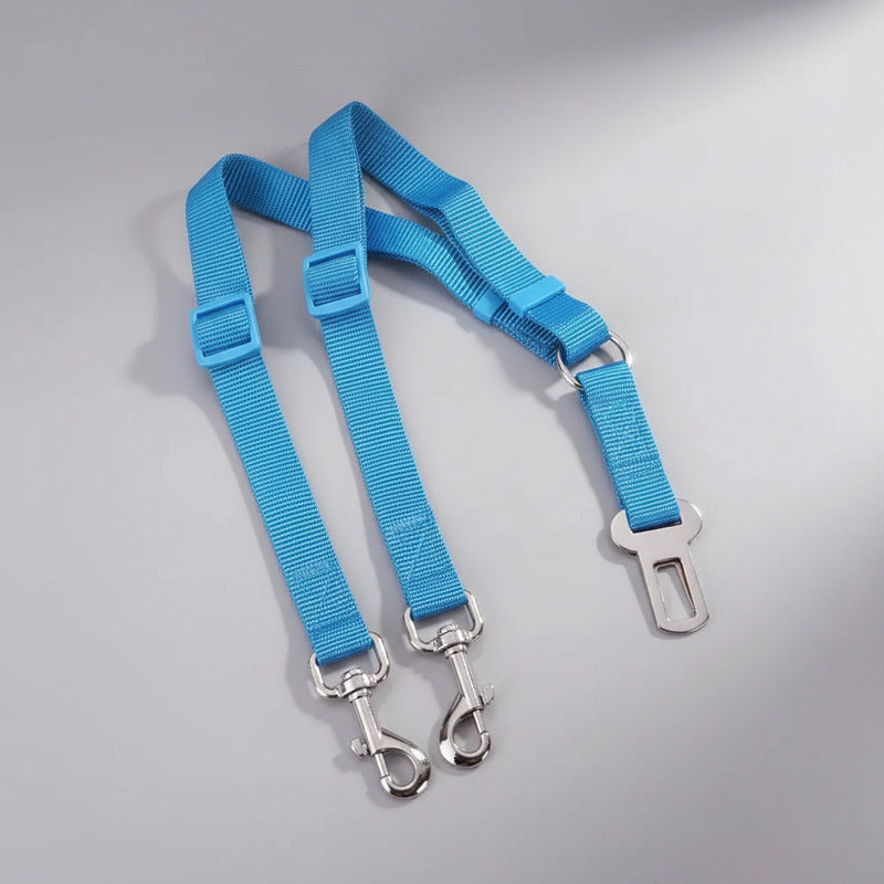 Cinturon De Seguridad Doble Para Mascotas Perro, Gato Celeste Unica Liso