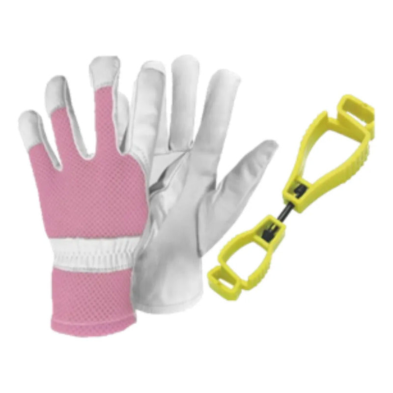 Guante De Cabritilla Rosa + Portaguantes Amarillo Rosa