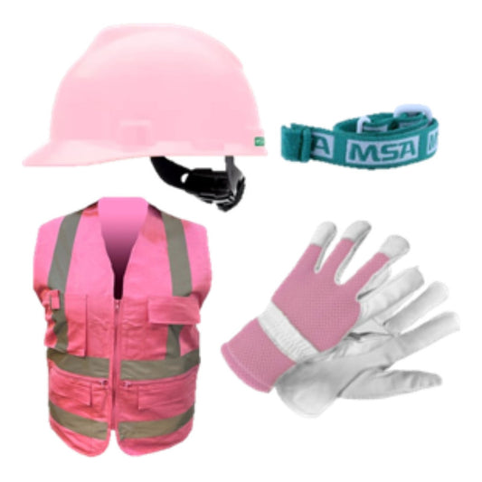 Pack Casco V-gard Chaleco Geólogo Guante Cabritilla Rosados