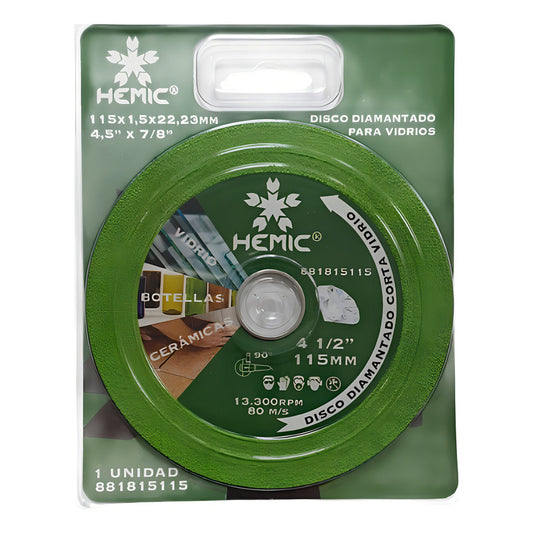 Disco Diamantado Para Cortar Vidrio 115mm Hemic Color Verde