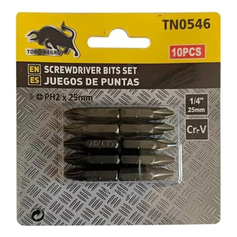Juego De Puntas Destornillador Phillips 1/4 Ph2 25mm 10pcs