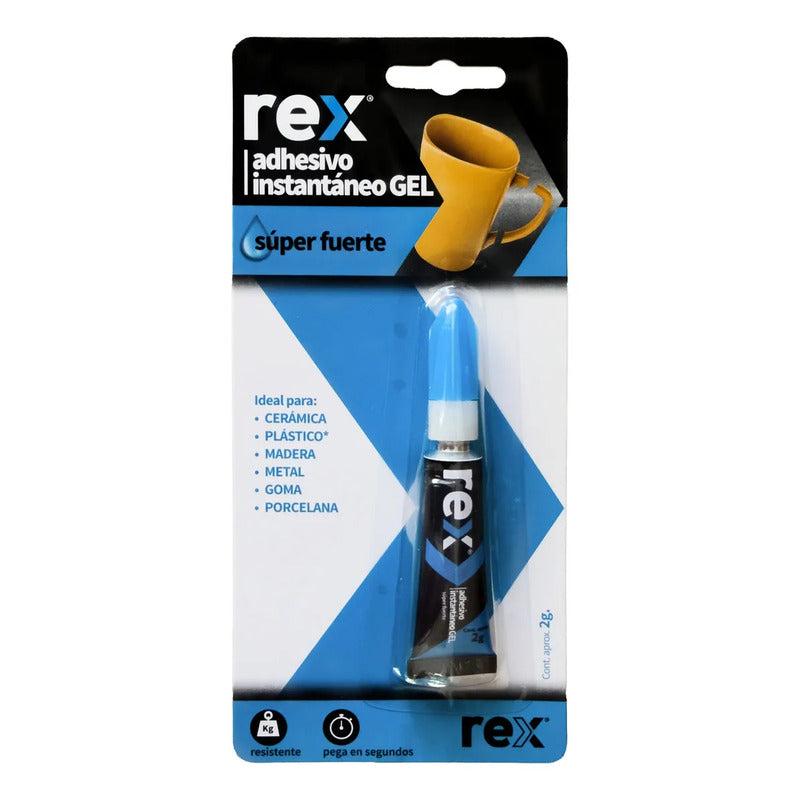 Adhesivo Instantáneo Gel Rex 2g Pega En Segundos Azul