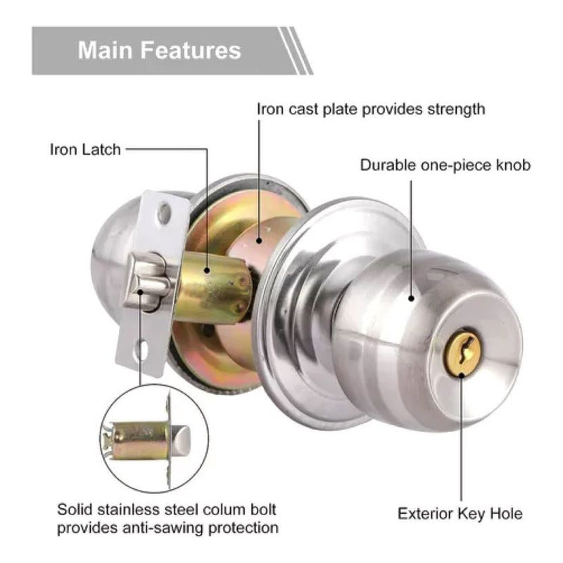 Cerradura De Pomo Cromado Blister Para Puertas