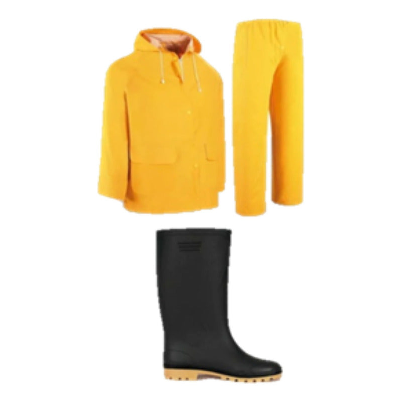 Pack Traje Jardinera Pvc Amarillo + Botas De Pvc Sin Puntas