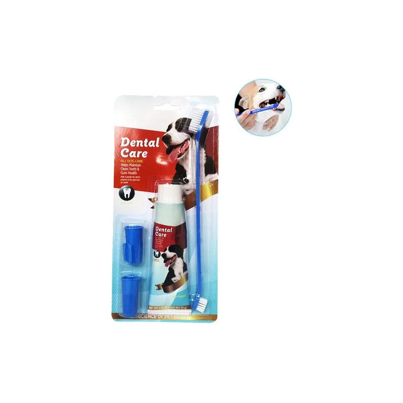 Crema Dental Mascota + Cepillo Dental + 2 Dedal Perro Y Gato