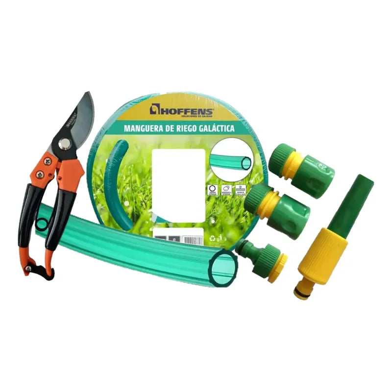 Pack Manguera 1/2 Galáctica 15 Mts Set Riego Y Tijera Makawa Verde Claro