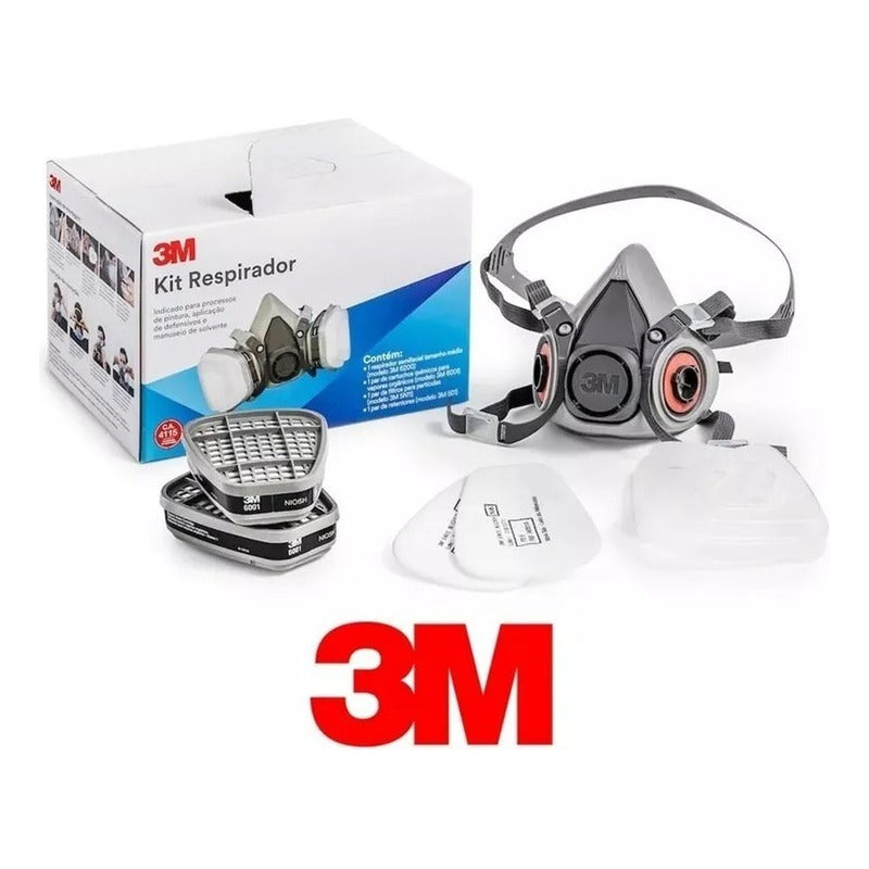 Respirador De Máscara 3m 6200 Con 1 Par De Cartuchos Químicos Para Vapores Orgánicos Tam M