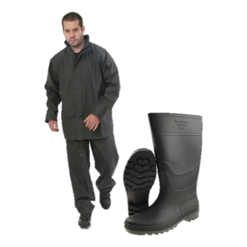 Pack Traje Pu Impermeable + Botas De Pvc Sin Puntas