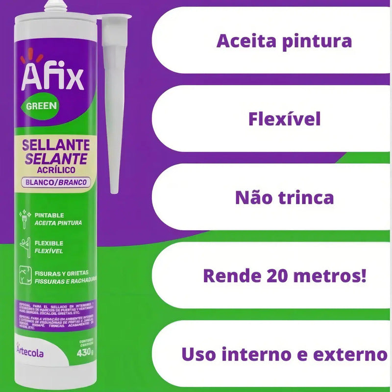 Sellador Acrílico Acuoso Blanco Pintable Afix 430g Interiores Exteriores