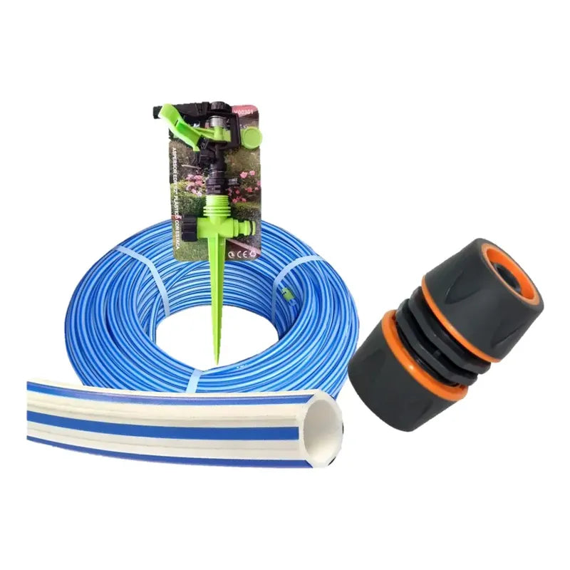 Pack Manguera 1/2 Bicolor 15 Mts Con Aspersor Y Reparador Azul Acero