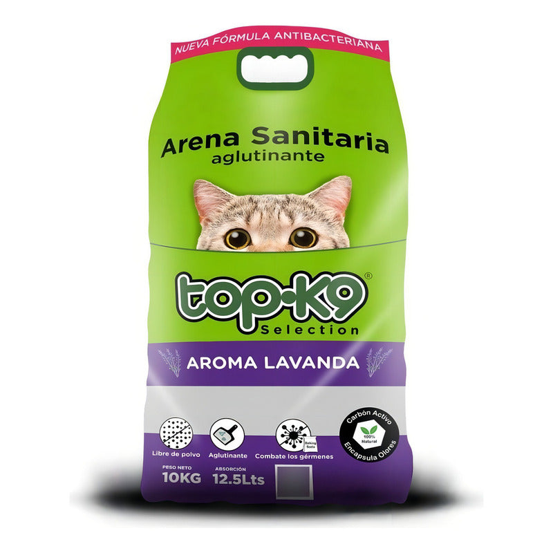 Arena Sanitaria Aglutinante Top-k9 De 10kg Aroma Lavanda - Antibacterial Con Carbón Activo