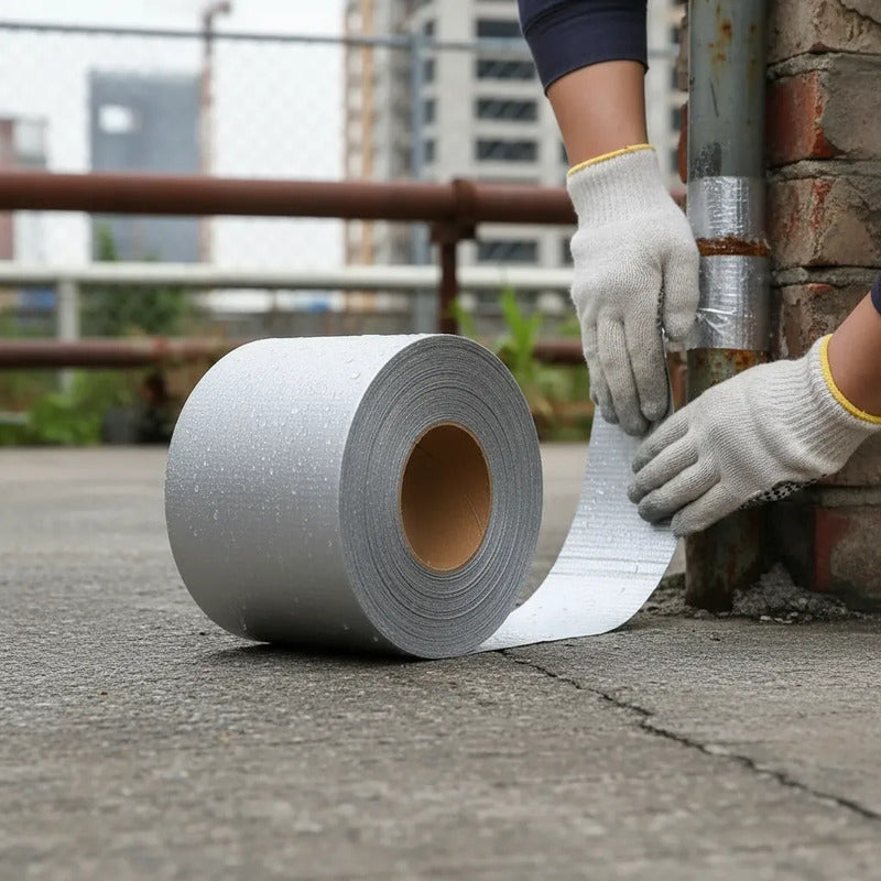 Cinta De Aluminio Para Tapa Goteras De 100mm X 10 Mts Plateado