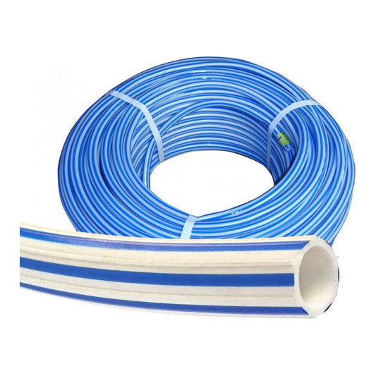 Manguera Jardín Económica Bicolor 100 Mts De 1/2 Blanca Azul Acero