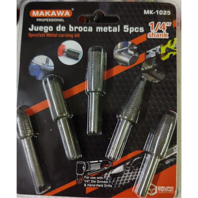 Set Juego 5 Brocas Escofina Para Metal 1/4 Max 20.000 Rpm