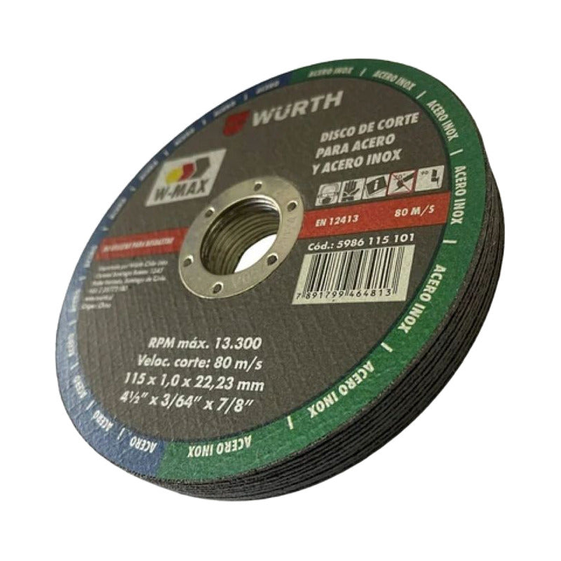 Disco Corte Inox/metal Wurth 4 1/2x1mm Pack De 25 Unidades