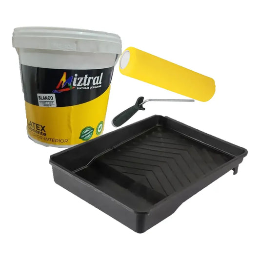 Pack Pintura Cubriente Blanco Bandeja Y Rodillo 9 Pulgadas Blanco Mate