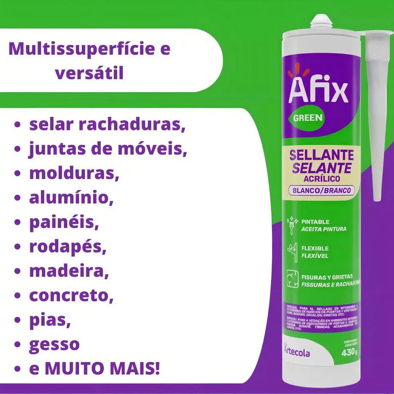 Sellador Acrílico Acuoso Blanco Pintable Afix 430g Interiores Exteriores