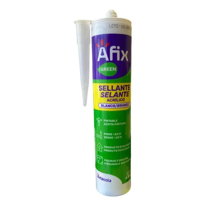 Sellador Acrílico Acuoso Blanco Pintable Afix 430g Interiores Exteriores