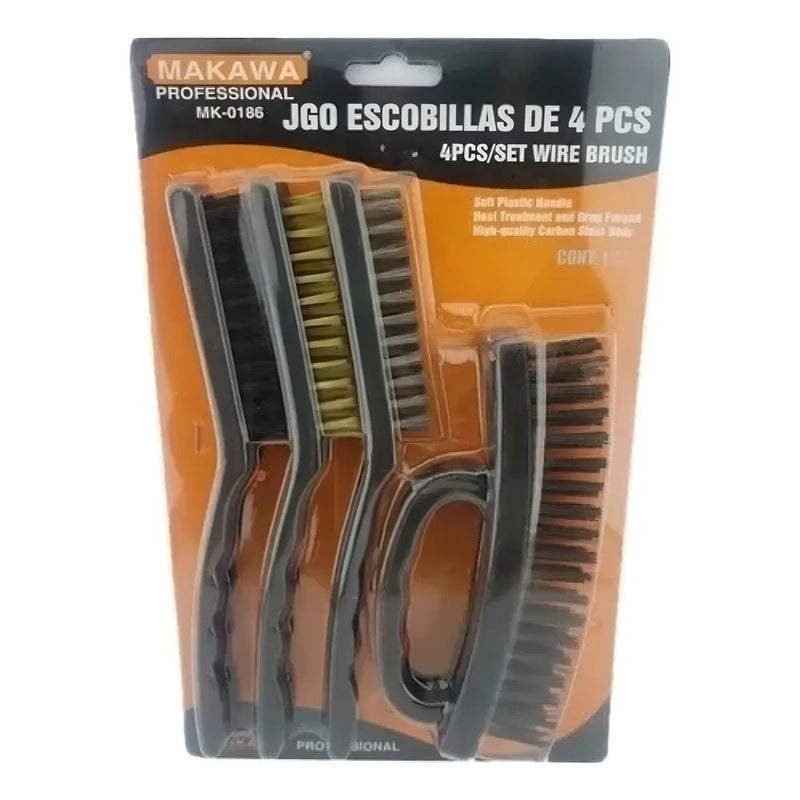 Juego Escobillas Cepillos 4 Piezas Makawa Mk-0186 Mango Plástico