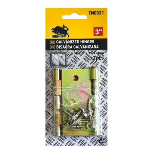 2 Bisagra Galvanizada Zincada 2pcs 3 Pulgadas + 12 Tornillos