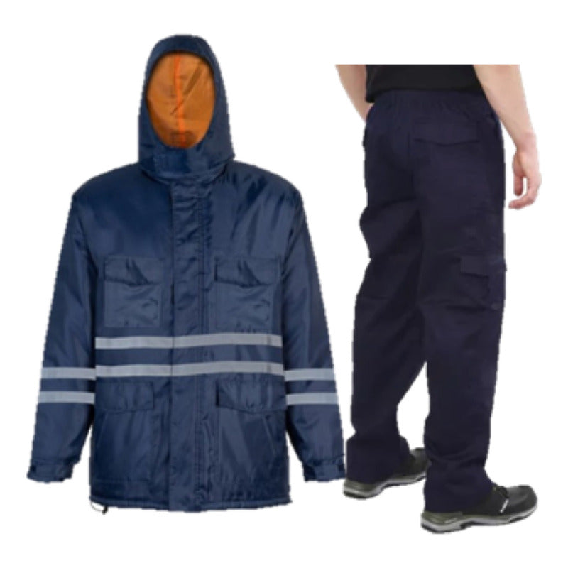 Pack Parka Termica Azul Impermeable + Pantalón Forro Polar