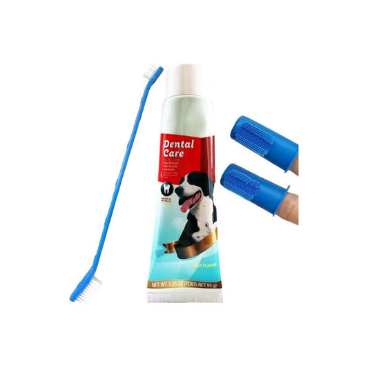 Crema Dental Mascota + Cepillo Dental + 2 Dedal Perro Y Gato