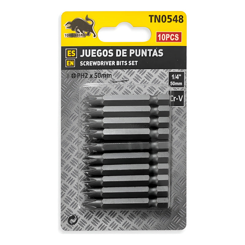 Puntas Phillips Ph2 Punta Magnetica Hexagonal 1/4 50mm 10pcs