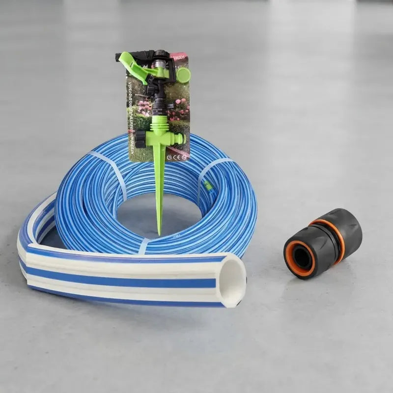 Pack Manguera 1/2 Bicolor 15 Mts Con Aspersor Y Reparador Azul Acero