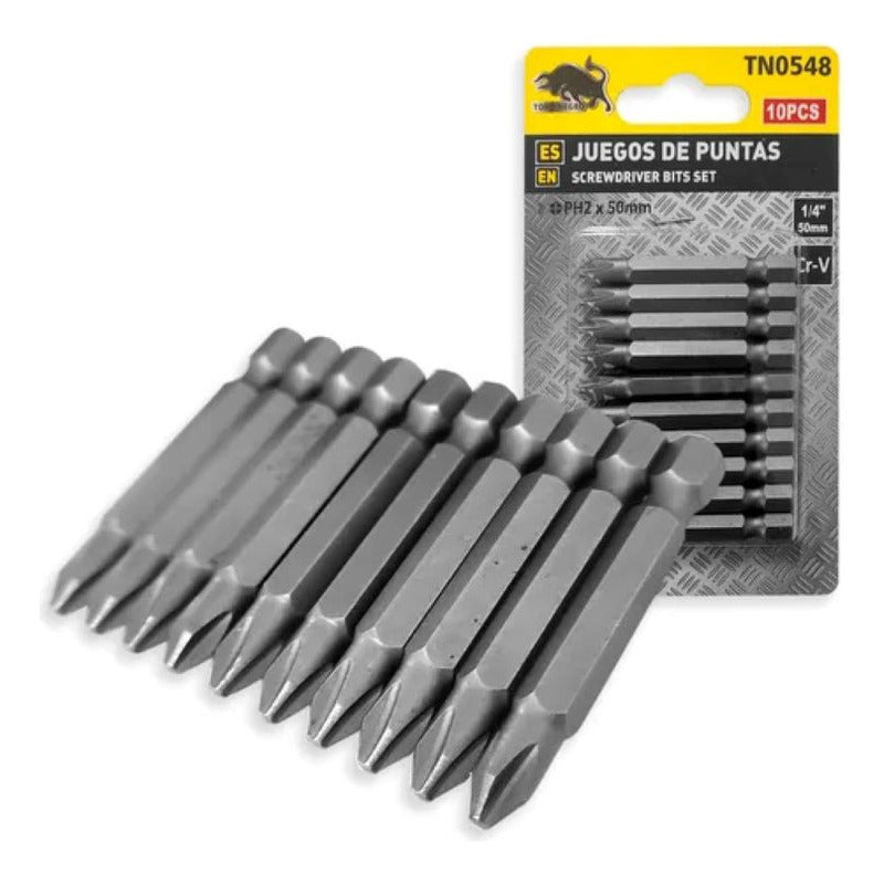 Puntas Phillips Ph2 Punta Magnetica Hexagonal 1/4 50mm 10pcs