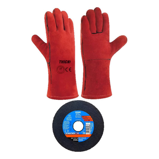 Guantes Soldador Rojo + Regalo Disco De Corte 4.1/2-1mm