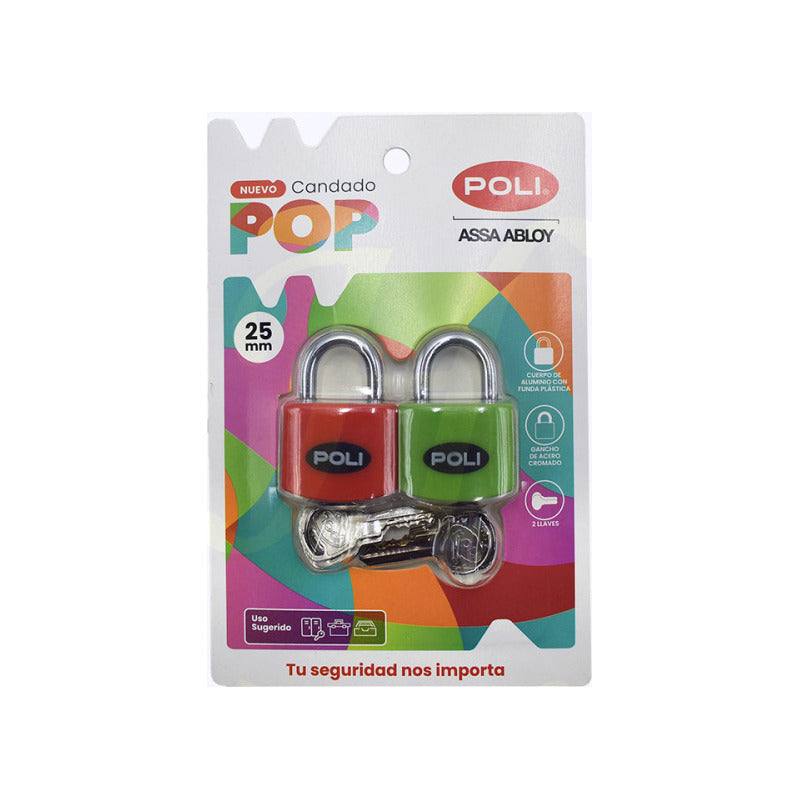 Pack 2 Candado Poli Pop 25mm Colores Varios