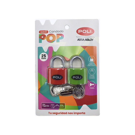Pack 2 Candado Poli Pop 25mm Colores Varios