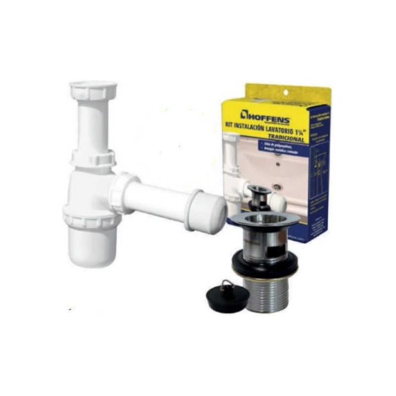 Kit Lavat Sifon 1 1/4 S/recta + Desag 1 1/4 - Metal Blanco/cromado