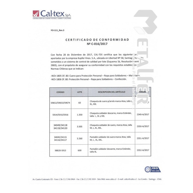 Coleto Soldador Descarne