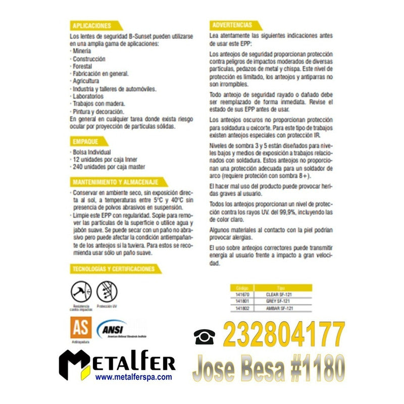 Lentes Oscuros De Seguridad (antiparra Spy)