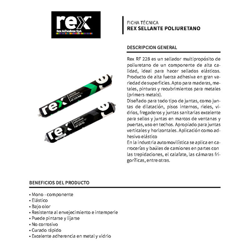 Sellante Poliuretano Pu Gris 600 Ml Recarga Rex